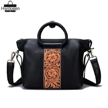 Винтажная дизайнерская женская сумка на молнии с гравировкой, ручная работа, натуральная коровья кожа, цветок, резная женская сумка на одно плечо