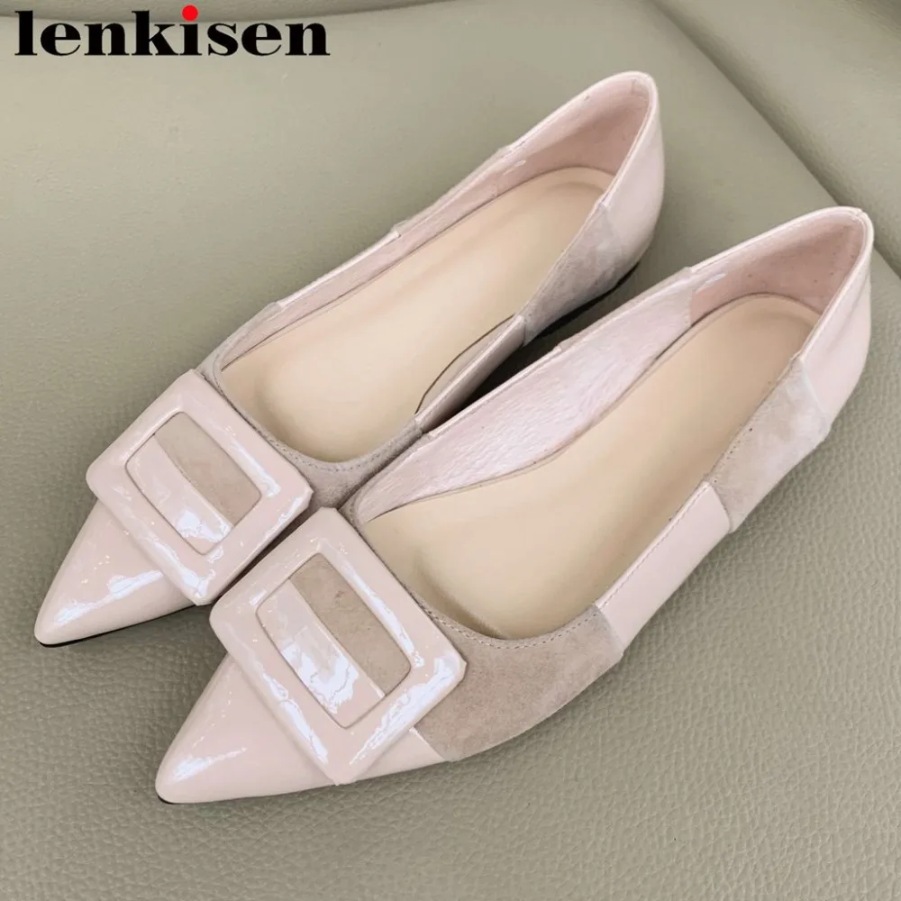

Lenkisen natural leather slip on loafers oxford pointed toe ballet shoes Hollywood movie stars women flats plus size shoes L6f9