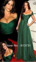2013 Cannes Film Festival Oscar Awards Off the Shoulder V Neck Emerald Green Chiffon vestidos de alfombra roja Celebrity Dresses