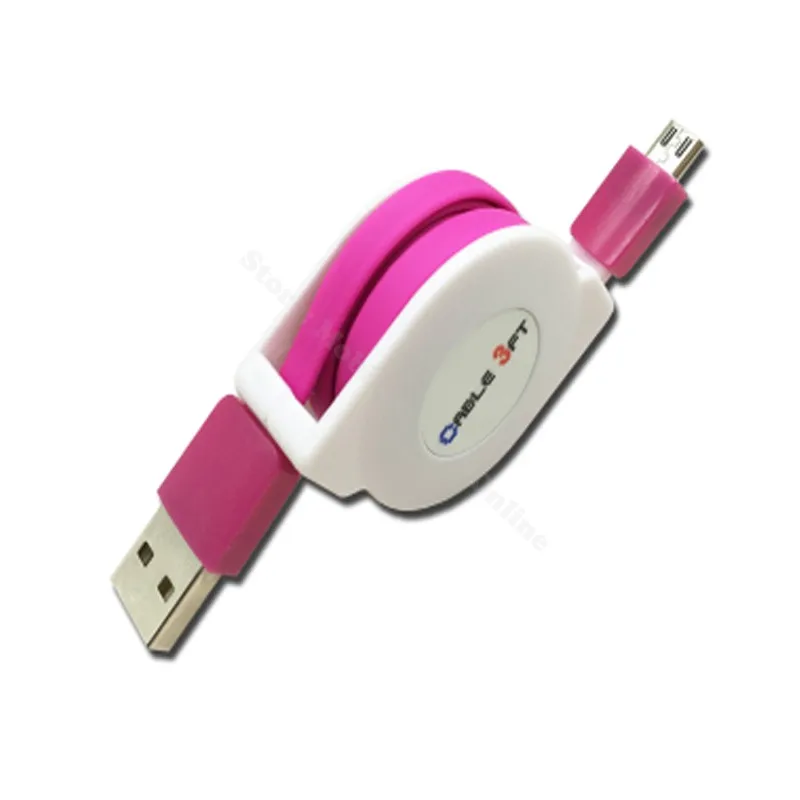 1 м/2 м/3 м Выдвижной Micro USB кабель для samsung A5 A7 A9 Xiaomi Redmi Note 5 6 pro huawei usb зарядный кабель провод - Тип штекера: hot pink