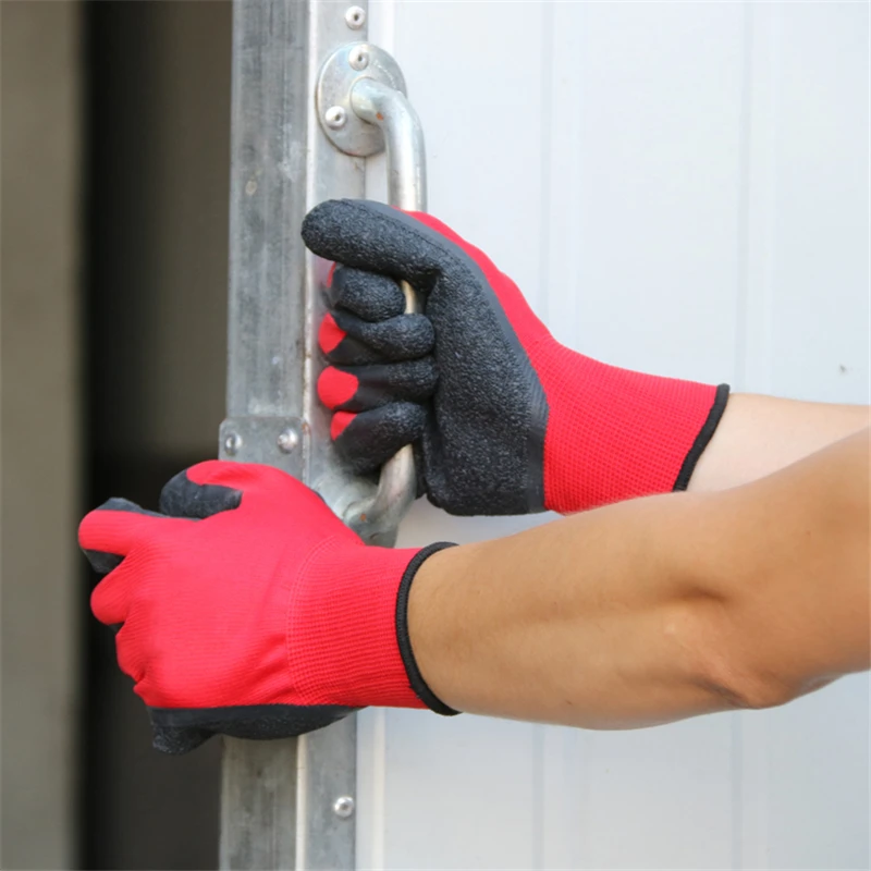 Рабочие перчатки для мужчин GMG CE сертифицированный EN388 красный полиэстер черный латекс мнется Рабочая безопасность защитные перчатки