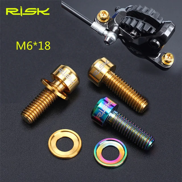 

RISK Bicycle Titanium M6x18 With Concave Gasket Mountain Bike Disc Brake Clamp Device Fixed Screw Suit for SLX XT XTR