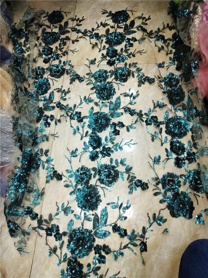 

Green color sequins French sequins Laces H-120810 For Wedding Latest design African French Embroidery Net Lace Fabric