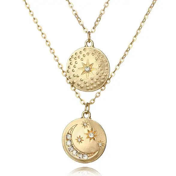2019 Boho Star кулон с полумесяцем двойной многослойное ожерелье Золотая цепочка чокер