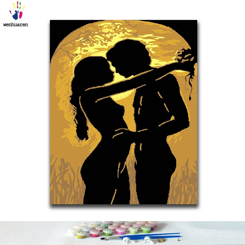 

DIY Coloring paint by numbers Man and woman hugging in the sunset paintings by numbers with kits 40x50 framed