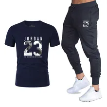 Men's cotton top T-shirt fashion Jordan 23 T-shirt high-quality sportswear 2 sets of men's summer two-piece T-shirt + pants suit