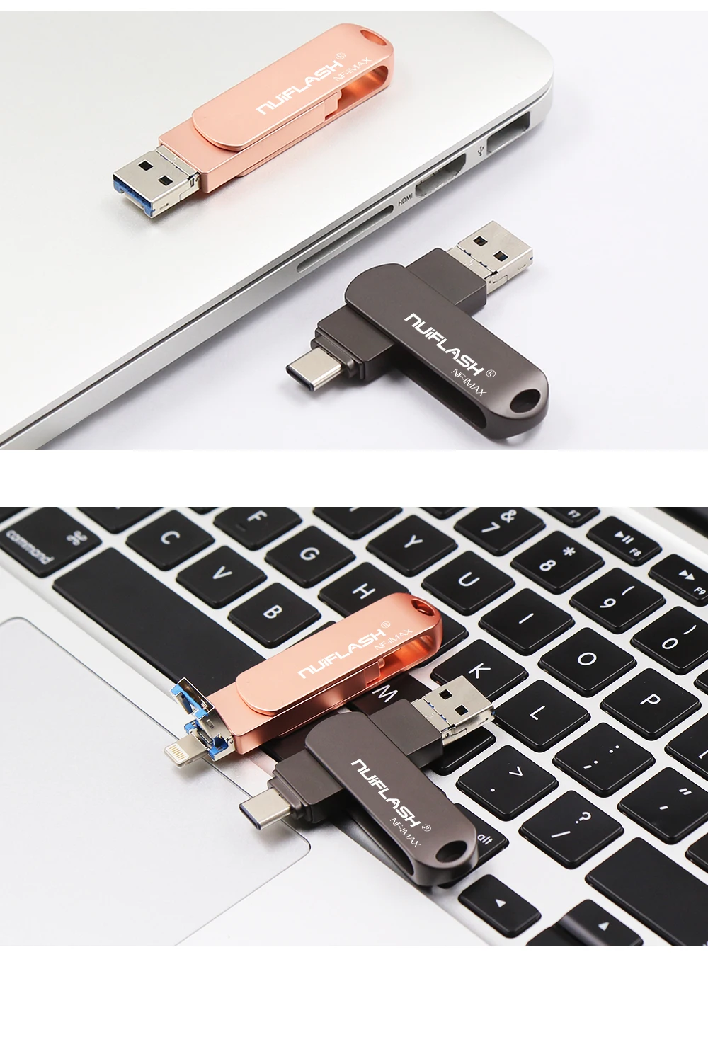 Nuiflash 3 в 1 USB флеш-накопитель для iPhone X/8/7/7plus/6/6s/5 ipad металлическая Флешка HD Memory Stick 8G 16G 32G 64G 128GFlash Driver