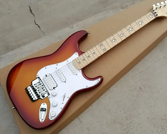 

Factory-customized smoked electric guitar with star-shaped decorative panel inlay, SSH pickup, Floyd Rose, to provide customizat
