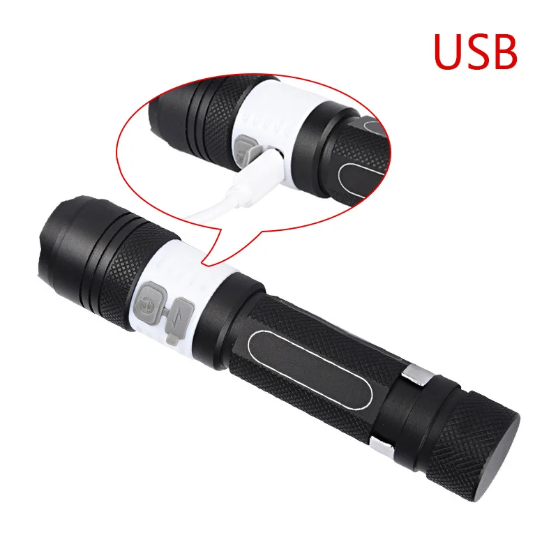 Фонарик 18650 zoom красная вспышка USB зарядка фонарь COB фонари рыбалка кемпинг linterna
