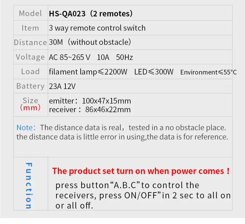 HS-QA023 1304 Вт 2N1 10 А, три способа беспроводного пульта дистанционного управления, 2 пульта дистанционного управления, подходит для 110 В и 220 В