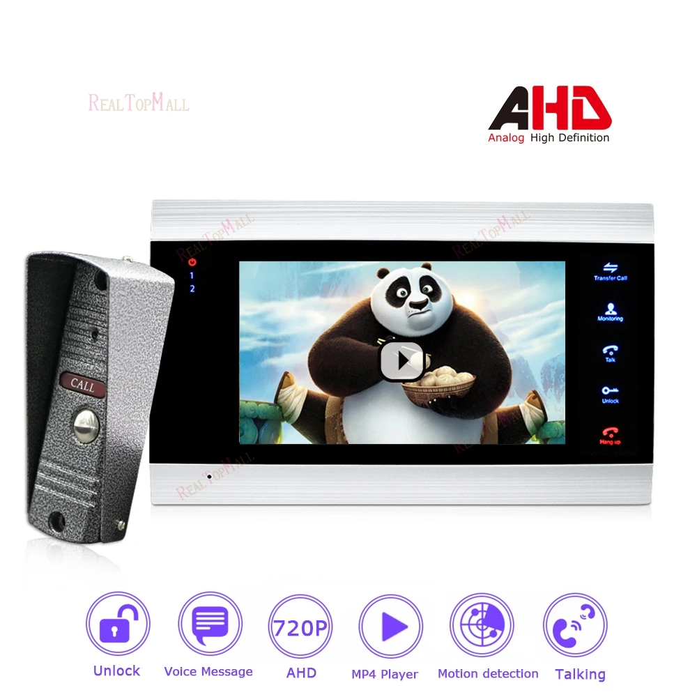 

4 Wired 720P/AHD 7'' Video Door Phone Intercom DoorBell Door Speaker Security System Voice message/Motion Detection/MP4 Player