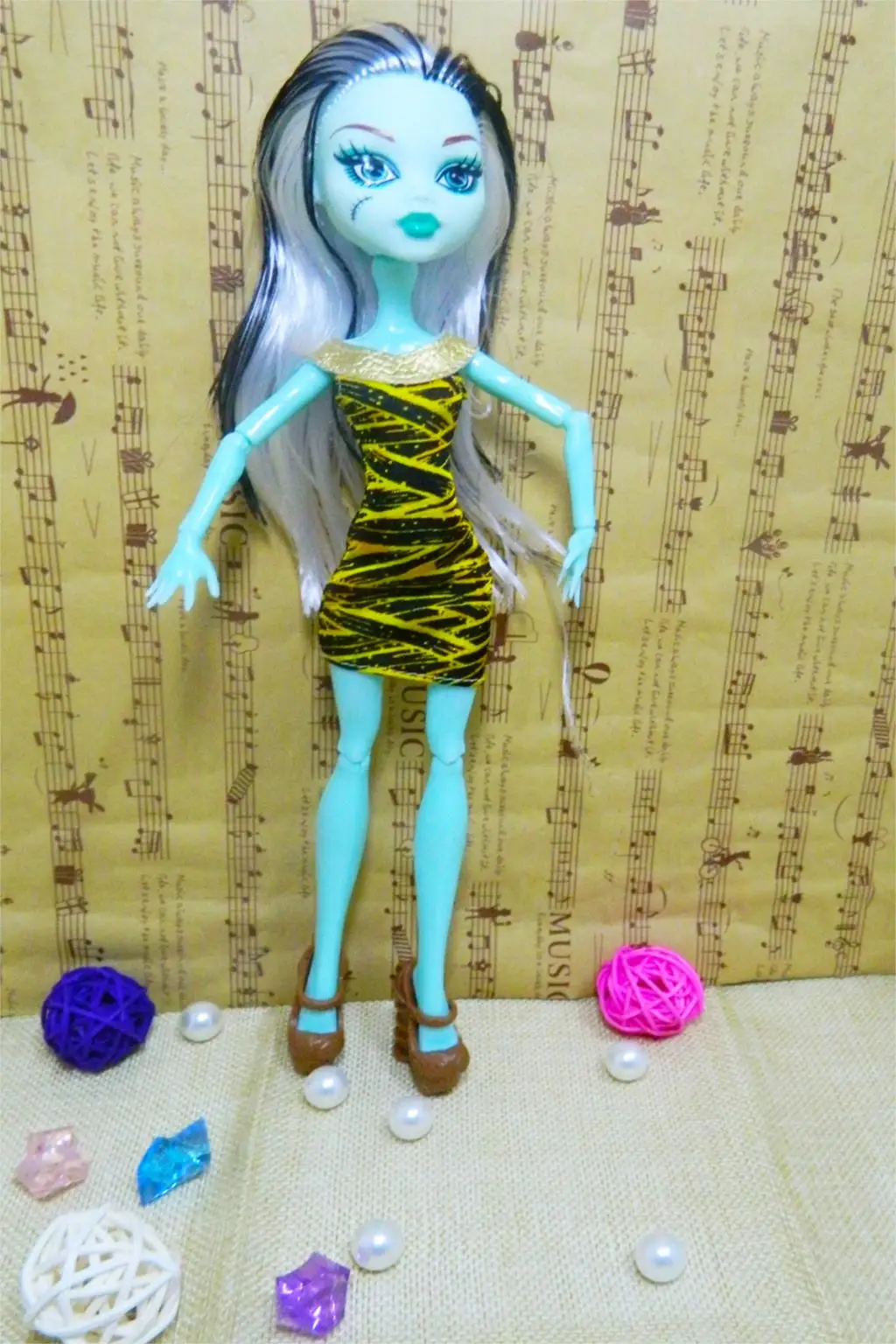 Модная желтая одежда «Зебра» для куклы Monster High, вечерние короткие платья, летние платья, цельные платья для куклы Monster High