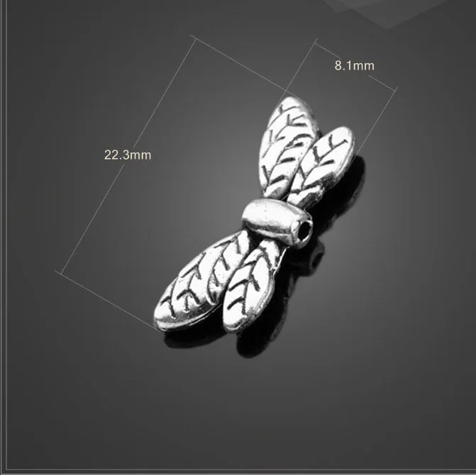 

High quality 8 Pieces/Lot 22.3mm*8.1mm Antique Silver Plated metal animal Dragonfly bracelet beads for jewelry making