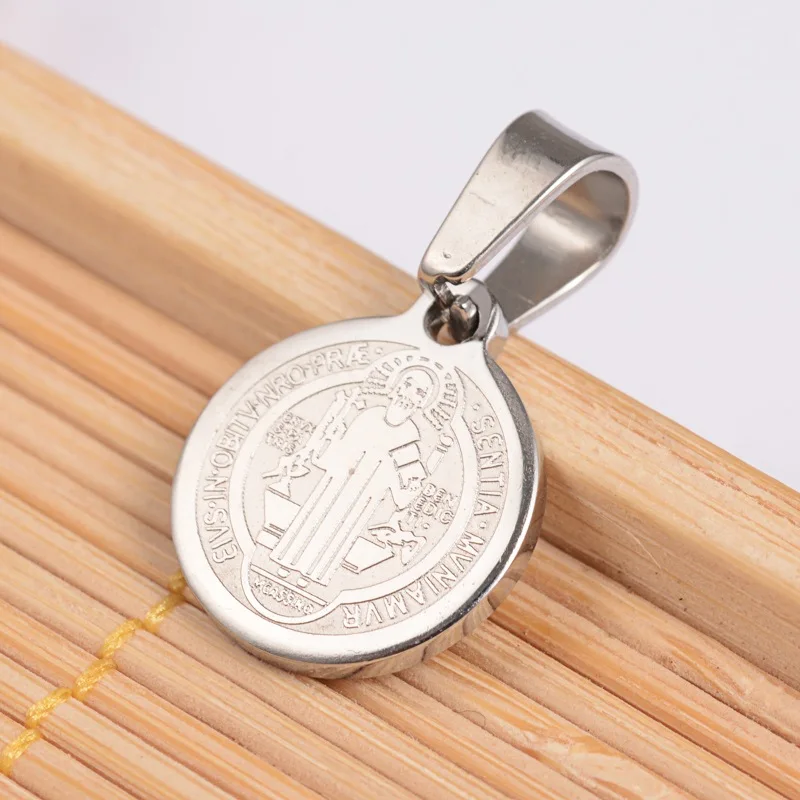 50pcs Flat Round with San Benito & Word Necklaces&Pendants For Stainless Steel Gold Pendant Necklaces 14x12x1.2mm, Hole: 4x6.5mm