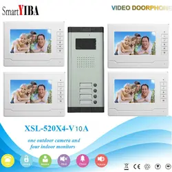 SmartYIBA 7 "TFT Цвет Дисплей Пресс ключ видео домофон дверной звонок охранных Поддержка удаленный разблокировать для 4 квартира