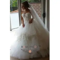 Роза Moda без бретелек принцессы Тюлевое свадебное платье 2019 с многоуровневой юбка кружевные свадебные платья индивидуальный заказ сделать