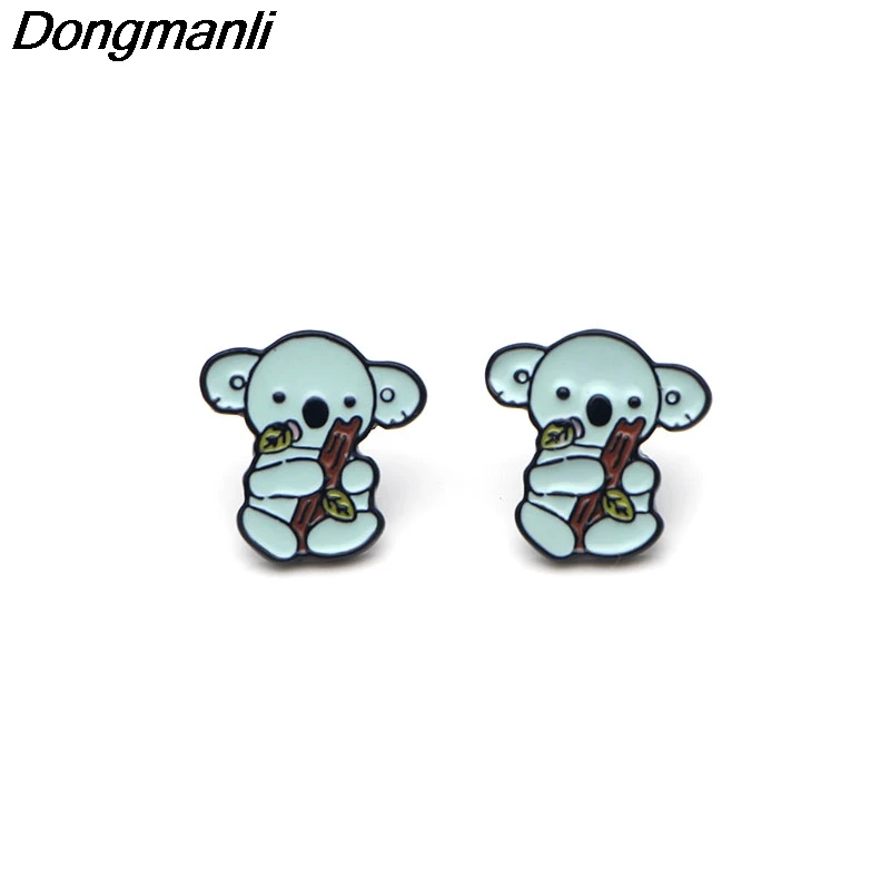 P2526 Dongmanli милые Eat листья коала серьги гвоздики для женщин дети эмаль пирсинг серьги ювелирные подарки для девочек