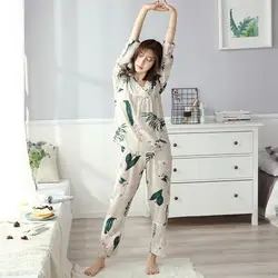 Для женщин пижамы атласные Pijama Домашняя одежда Шелковая пижама домашний костюм цветочный принт милые домашняя одежда сна Lounge Мода