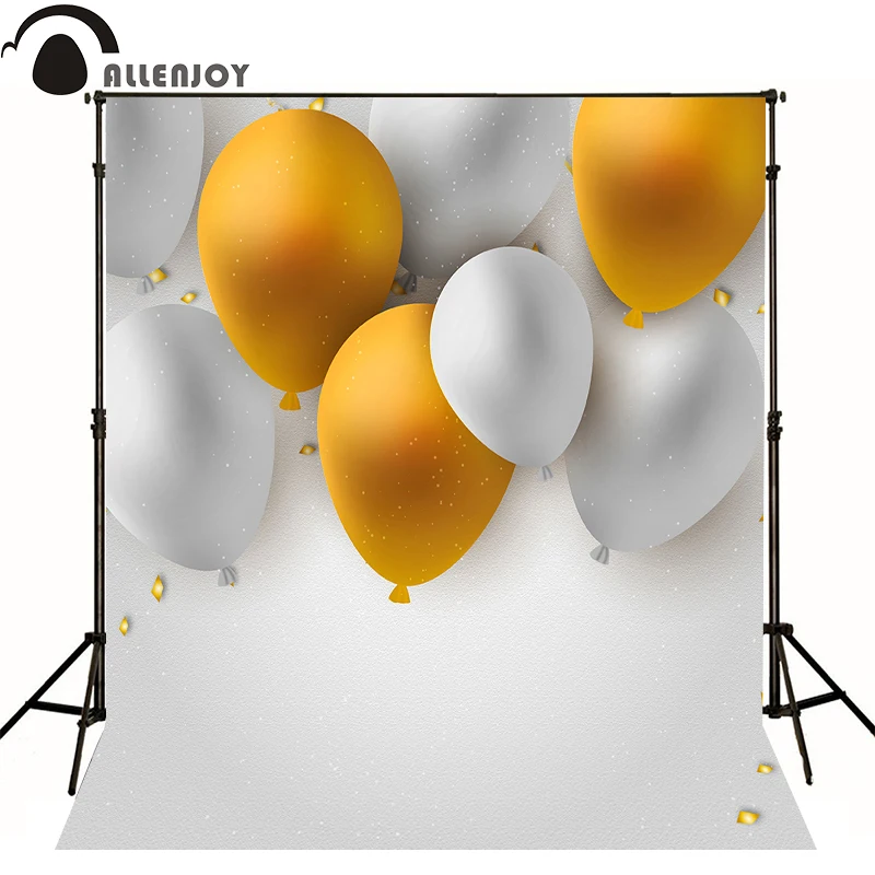 Allenjoy Fond Photographique Or Ballon Blanc Lumiere Bebe Joyeux Anniversaire Vinyle Decors A Vendre Photographie Decors Aliexpress