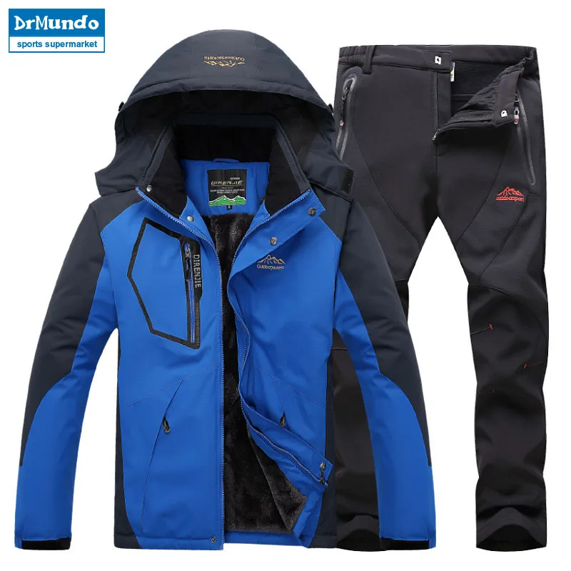 

Ski Jacket suits Men Waterproof Fleece Snow Jacket Thermal Coat Outdoor Mountain Skiing Snowboard Jacket suits Plus Size Brand