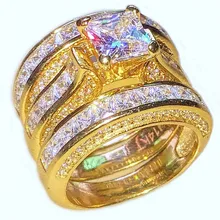 Choucong ювелирные изделия 14KT желтого золота с 20CT Драгоценные Принцесса-камень ЧХ огранки коктейльное обручальное кольцо для Для женщин «3 в 1»