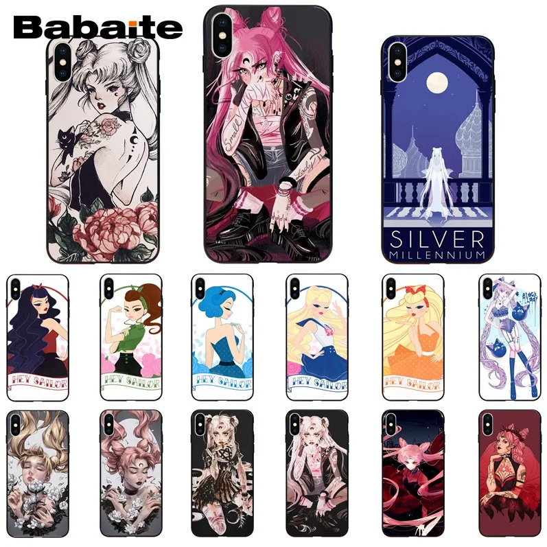 

Babaite Sailor Moon Black lady DIY Luxury High-end Protector Case for Apple iPhone 8 7 6 6S Plus X XS MAX 5 5S SE XR Cover
