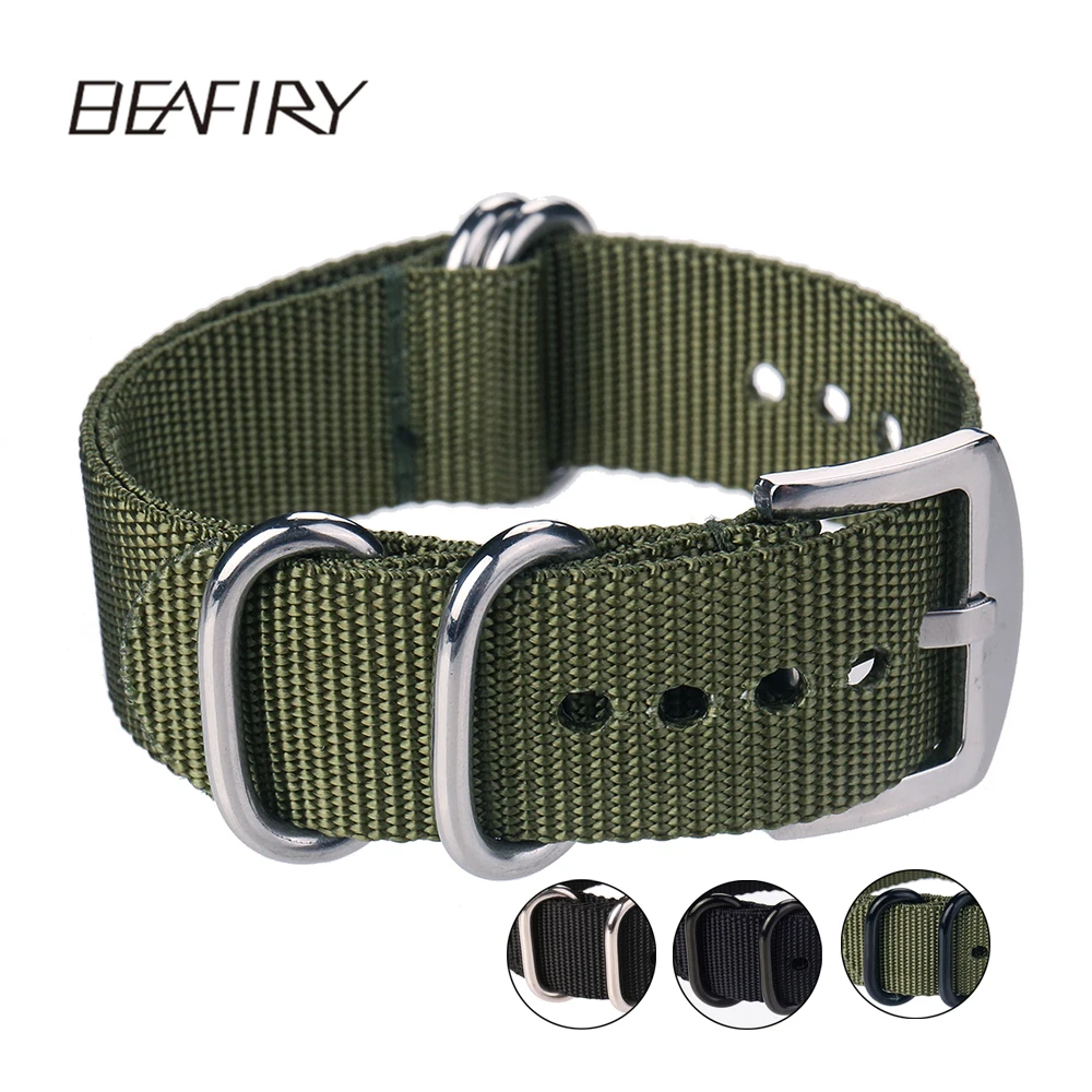 

BEAFIRY Nylon NATO Watch Band Zulu Straps Silver Black Buckles 20mm 22mm 24mm