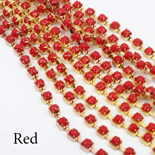 Лучшие продажи SS12 Акриловые стразы цепь Золотой Коготь/серебряный коготь 20 цветов 5 код/10 ярдов дополнительная Одежда обувь и шляпы аксессуары - Цвет: Red (Gold)