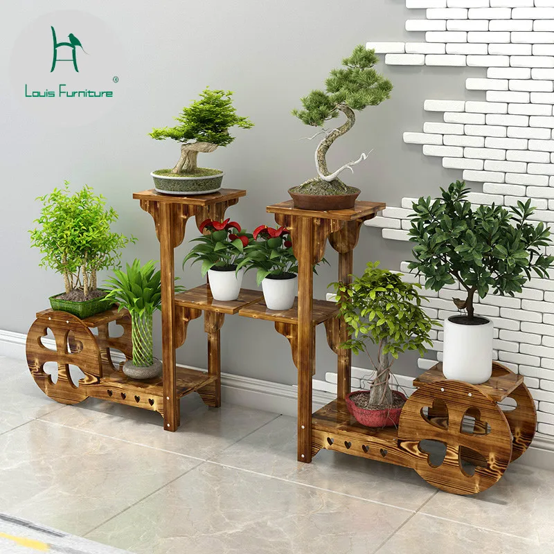 

Louis Fashion Plant Shelves Solid Wood Floor Living Room Balcony Indoor Flower Pot Anti-corrosion Creative Provincial Space