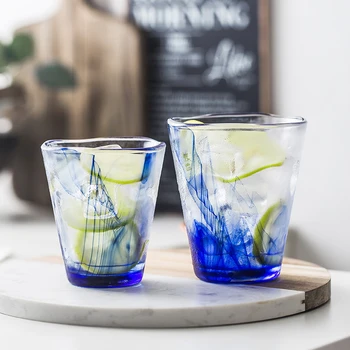 

Nordic Crystal cloud tempered glass Cup Whiskey Wine Glass Household heat-resistant Water cup creative blue Oriental ink cup