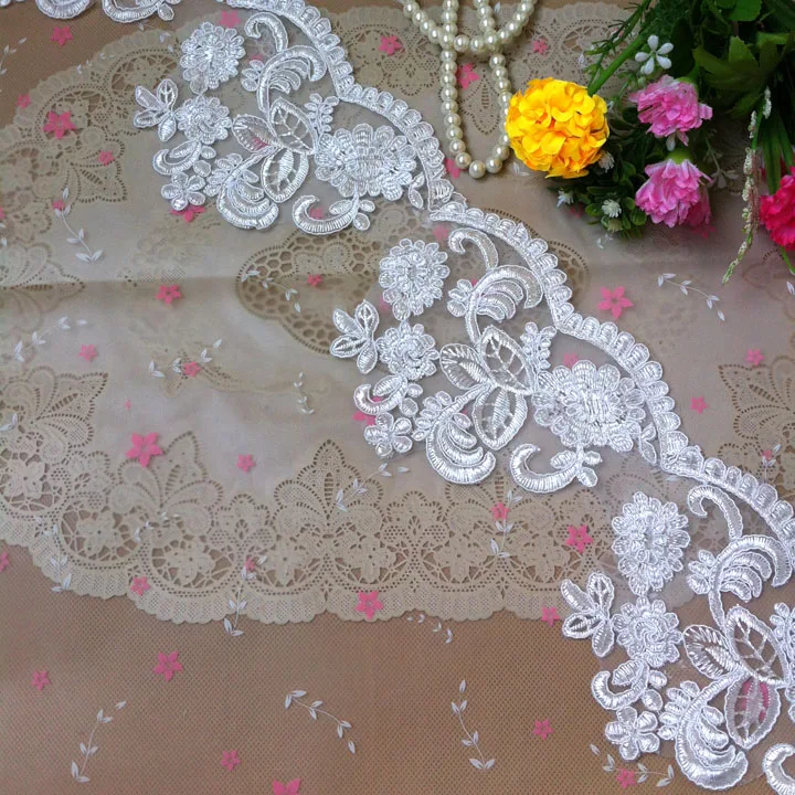 1 yard Black poly scalloped organza embroidered wedding sewing Trim 4/" wide v4