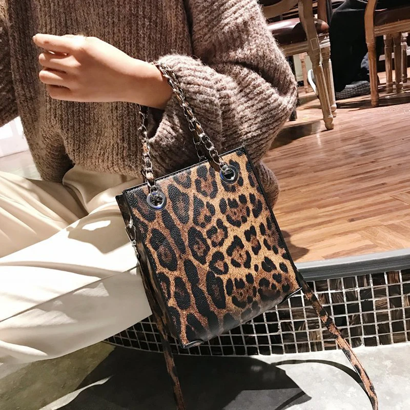 

Fashion Leopard Print Tote Bags for Women 2018 High Quality Leather Handbags Designer Chain Shoulder Bags Female Crossbody Bags