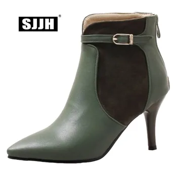 

SJJH Women Patchwork Stiletto Ankle Boots with Point Toe Faux Suede Zip Short Plush Martin Boots Fashion Shoes Large Size A1028