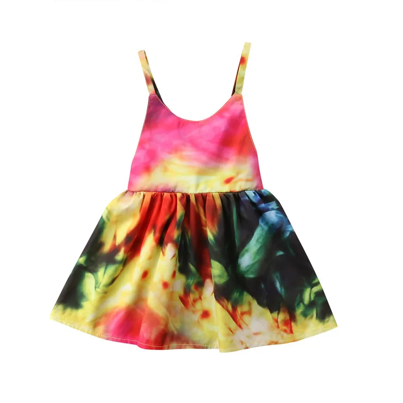 

Kids Girl Multi-color Backless Sleeveless Pleated Mini Dresses Fashion Cute Baby Halter Dress Clothing