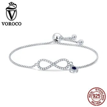 

VOROCO Real 925 Sterling Silver Chain Link Infinity Bracelets & Bangles Femme Women Bracelet Charms Jewelry Accessories BKB087