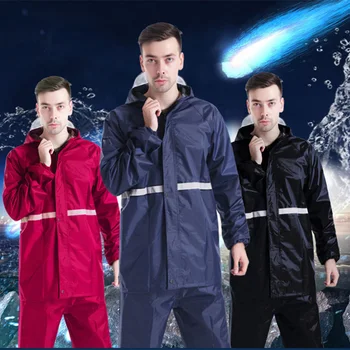 

Raincoat Adult Reflective Strip Hooded Motorcycle Outdoor Men's Weman Rain Cover Poncho Hiking Fishing Rain Coat Dropshipping