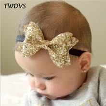 TWDVS Newborn Shiny Bow Knot font b Hair b font band Kids Girls Elastic Bow font