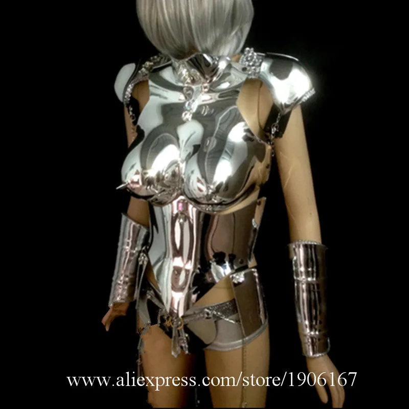 Silver Plated Catwalk Shows Women Costume Carnival Victoria Sexy Lady Evening Dress Cabaret Stage Performance Cosplay Clothes01