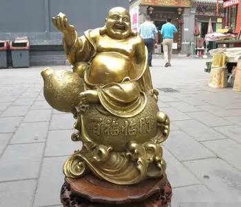 

Chinese Buddhism Folk pure Brass Happy laughter Maitreya Buddha on gourd statue