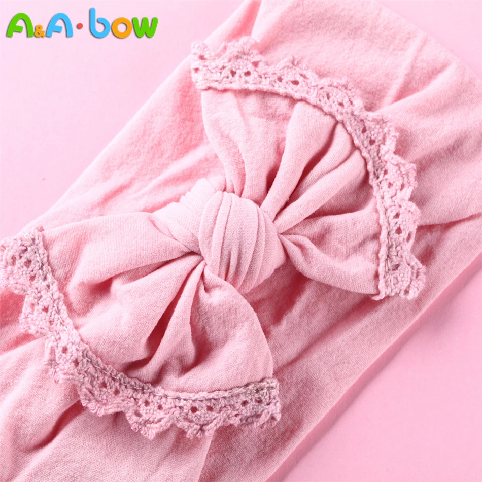 1pcs Lace Trim Cute Baby Girl Headband Wide Edging Bow Headband for Baby Girls Elastic Nylon Headwrap Bowknot Hair Accessories best baby accessories of year