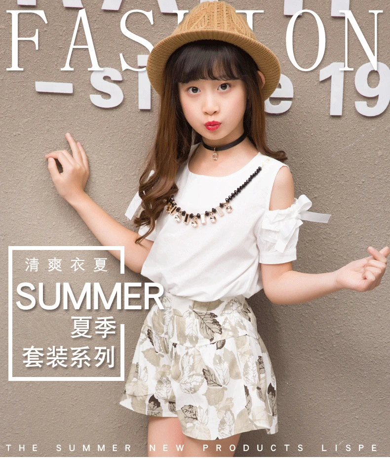 2019 Summer Girls Clothing For Teenage Short Sleeve Shirt Print Shorts Cotton Linen Kids Clothes Sets Fashion 2Pcs Children Suit (1)