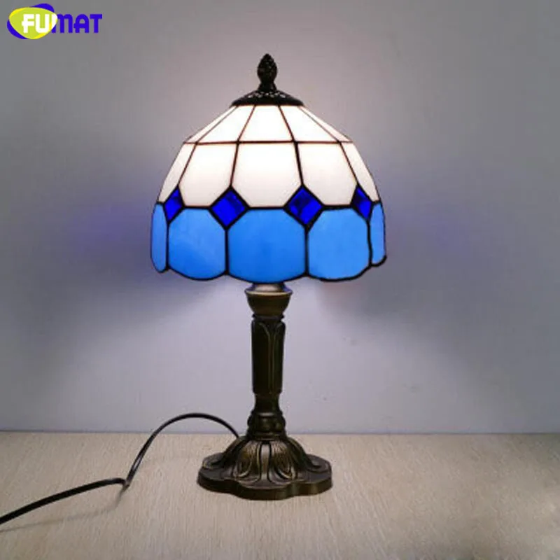 Us 4 89 45 Off Fumat Tiffany Table Lamp Led E27 Stained Glass Bedroom Blue Table Light 7 Inch American Children Marriage Home Deco Bedside Lamp In