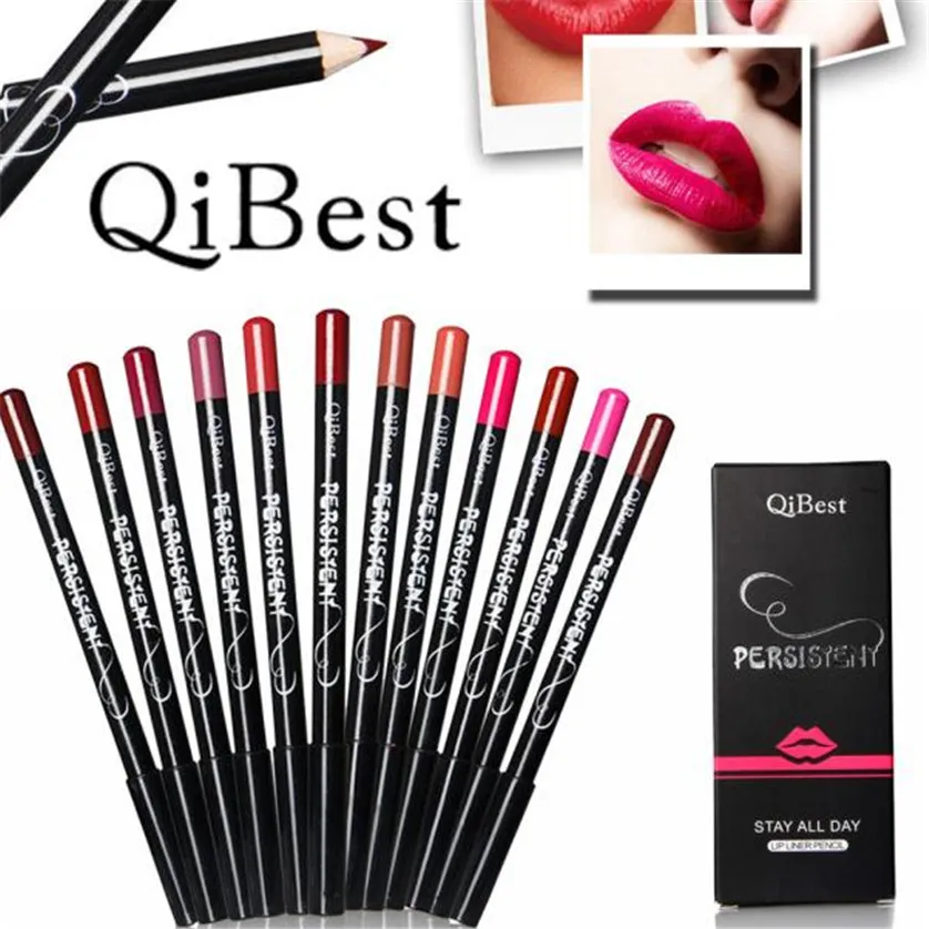 QiBest maquiagem 12 шт./л карандаш для губ водонепроницаемый матовый карандаш для губ устойчивый карандаш для губ Набор Ретро красный/розовый макияж Прямая поставка