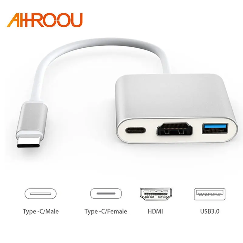 

AHHROOU New USB 3.1 Type C to HDMI USB 3.0 USB-C HUB Adapter Type-C Extender HD 4K For Macbook Air 12 Converter Free Shipping