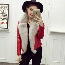 Натуральный Лисий меховой воротник из овечьей кожи короткая пуховая куртка "Аляска" черный красный розовый зимний пуховик Женская куртка