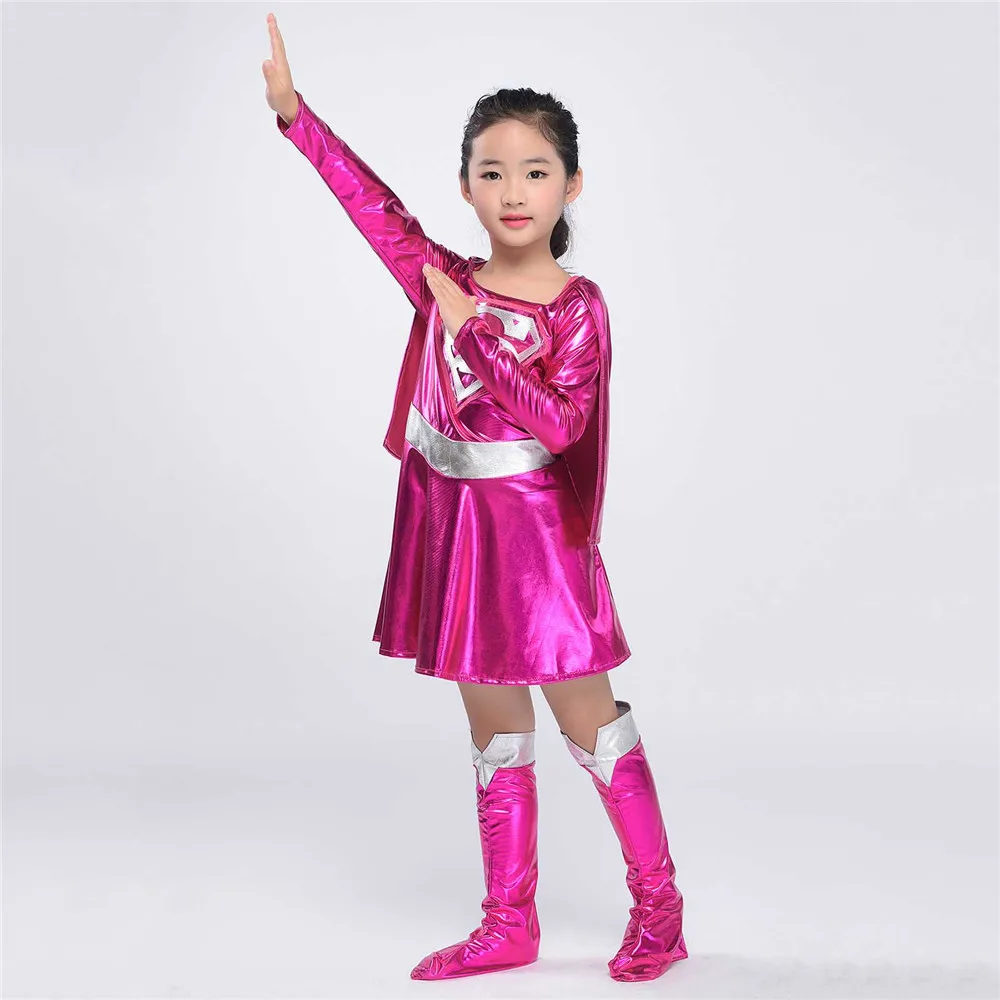 Child Pink Supergirl Costume Deluxe Shiny Pink Dress Toddler Girls DC Comics Superhero Fancy Dress