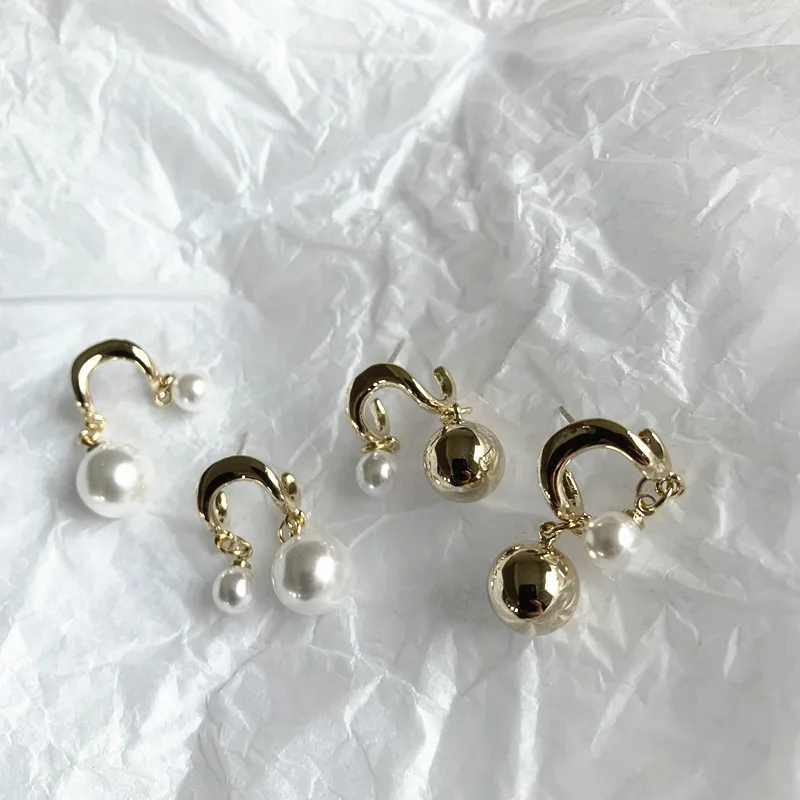 

Vintage Asymmetry Geometric U Shape Pearl Ball Small Dangle Drop Earrings Fashion Jewelry for Women Summer Accessories