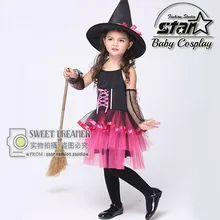 2016 New Design Halloween Carnival Children Cosplay Witch Costume Fancy Dress Ball Girls Gauze Dress With
