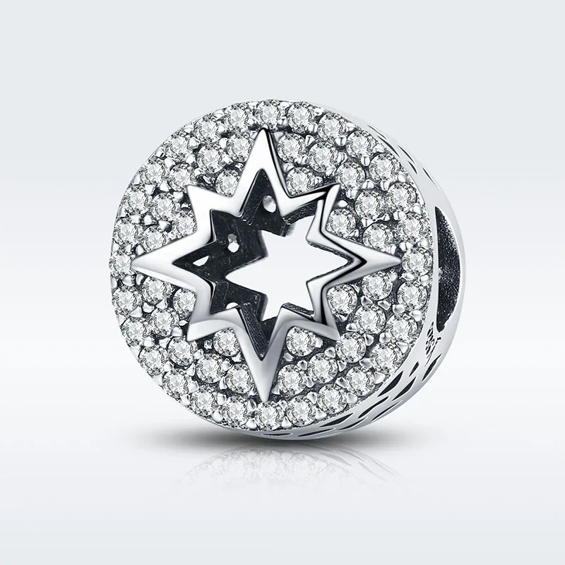 

M Authentic 925 Sterling Silver Sparkling Clear CZ Firework Charm Beads fit Women Charm Bracelet DIY Jewelry Making MCC563