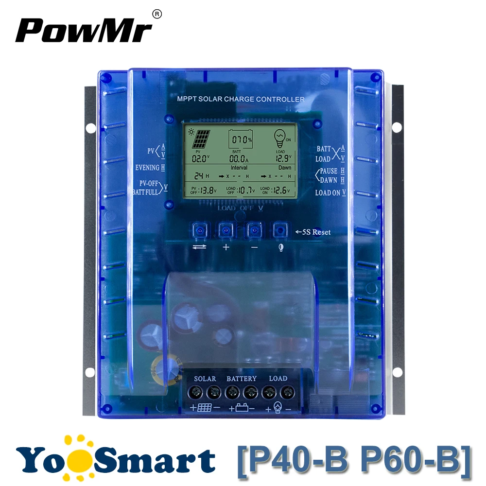 

PowMr MPPT 40A 60A Solar Charge Controller 12V/24V For Max 100V Solar Panel Dual USB 5V Solar Regulator Blue Transparent Newest